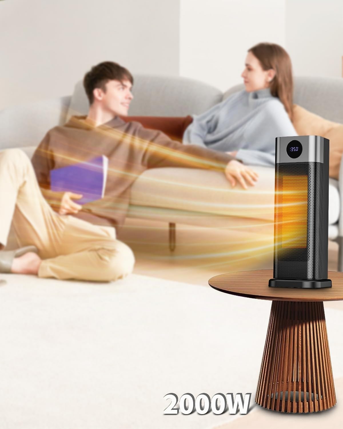 Sendowtek Heizlüfter mit Thermostat und Fernbedienung, Tragbare, 2000W | 3 Temp, Überhitzungs Kippschutz, 70° Oszillation,12H Timer, ECO-Modus, Aufheizen, Heizung Elektrisch für Büro, Schlafzimmer.