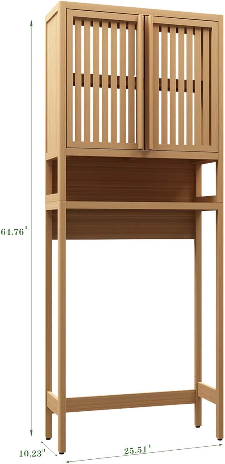 Dimensions of the Bamboo Over The Toilet Storage Cabinet: 64.76 inches height, 25.51 inches width, 10.23 inches depth