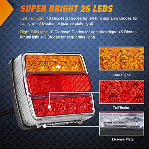 Image of Nilight Magnetic LED Trailer Towing Light Kit 24ft Cable with 7 Pin Plug Tail Stop Amber Turn Signal License Plate Lights on 12V RV Pickup Trucks Marine Boats (5 Wire System)