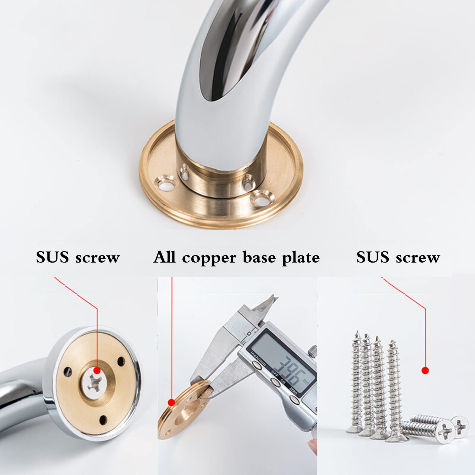 Reposabrazos, Hogar Ancianos Discapacitados Barras de Agarre Pasamanosdeslizante de Acero Inoxidable Baño Baño Inodoro Bañera Barandillas, Plata/45 cm