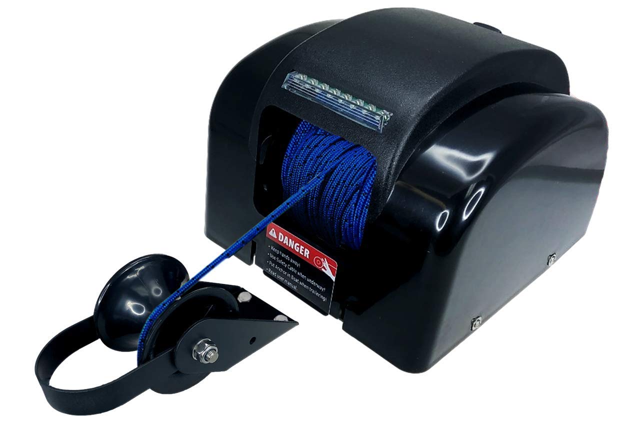 Pactrade Marine Boat Electric Anchor Winch Up to 45lb (20kg) LED Light Wireless Remote Control 12V 100ft Braided Blue Line 700lb (317.5kg) Break