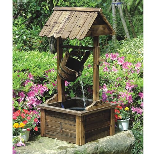 arzii Wooden Wishing Well Fountain Wood Rust