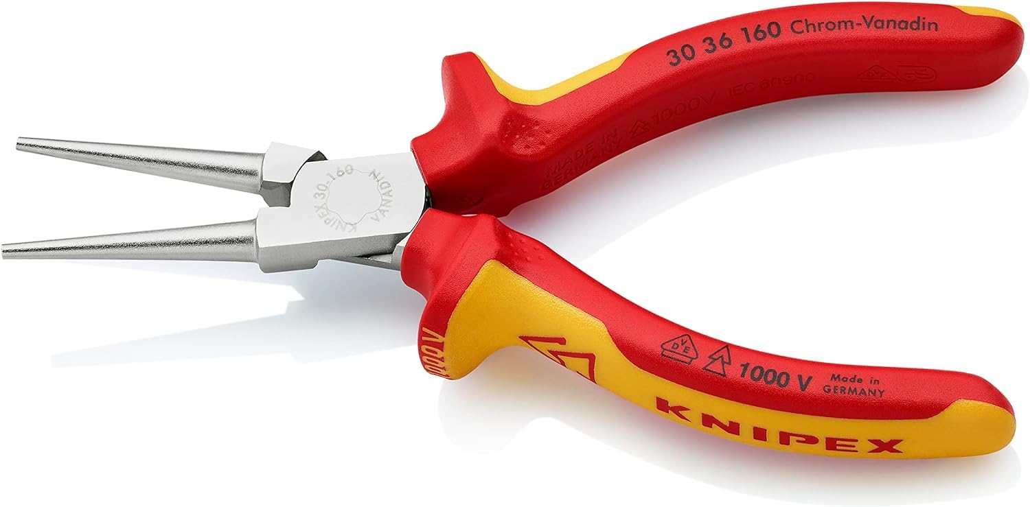 KNIPEX Szczypce płaskie wydłużone chromowany z wielokomponentowymi osłonkami, izolowane wg VDE 160 mm, 30 36 160