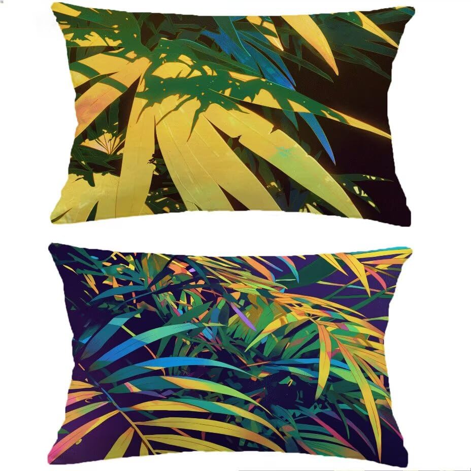 Housse de coussin de jardin 50x70 imperméable aspect lin rectangulaire feuille M-P881