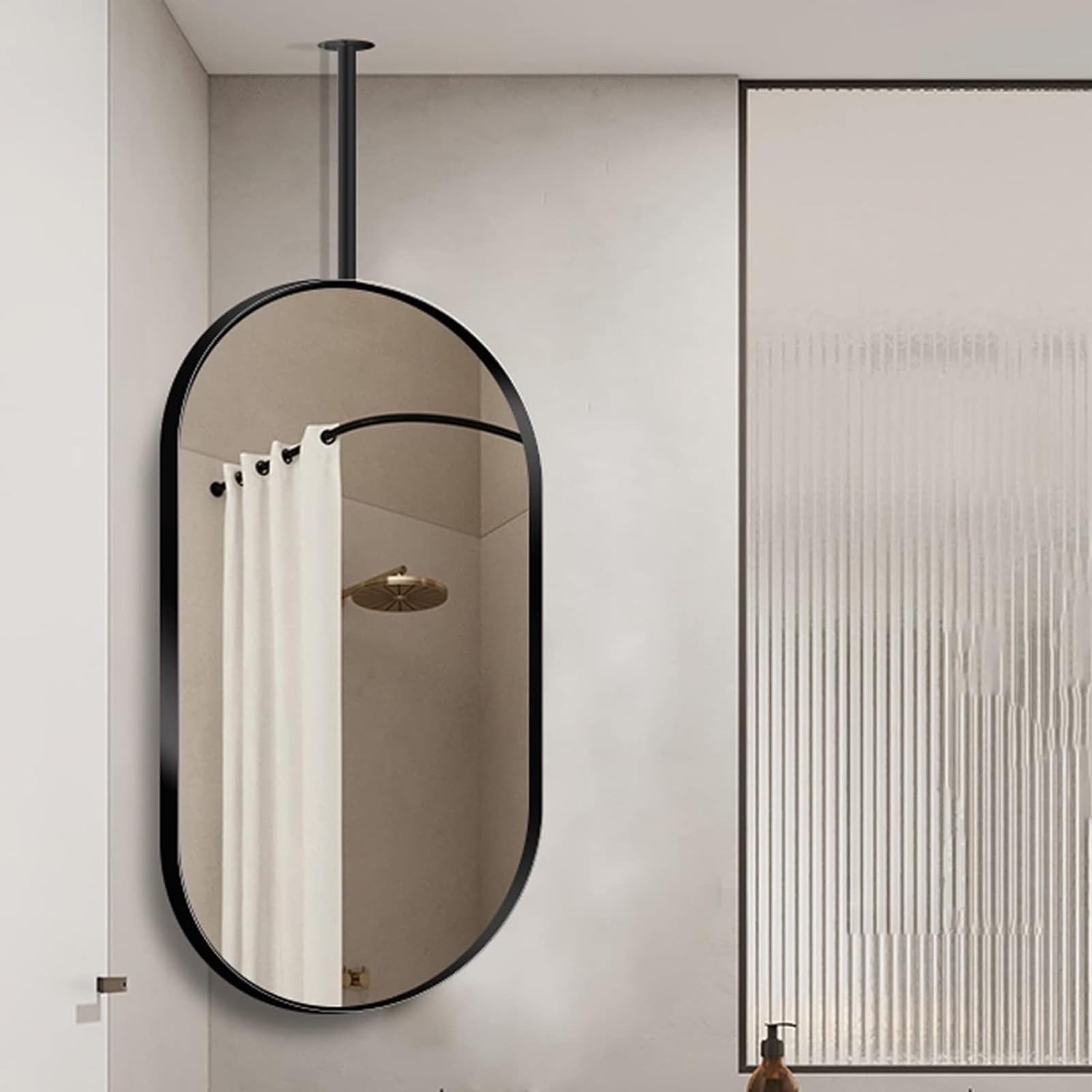 CGCSYZ Square Ceiling Mirror With Black Metal Frame Suitable For Bathroom Vanity Mirror Entrance Corridor Metal Creative Decorative Wall Mirror With Hanging Rod And Metal Frame (40cmx70cm)