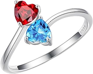 Iefil Adjustable Birthstone Rings for Women - 925 Sterling Silver Double Birthstone Rings, Anniversary & Birthday Gifts for Women, Personalized Jewelry Gifts for Wife, Mom, Girlfriend