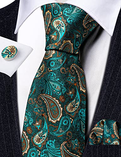Image of Barry.Wang Paisley Tie Fashion Set Hanky Cufflinks Neckties for Men Woven Silk