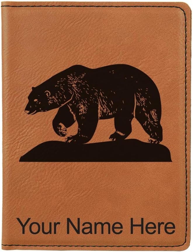LaserGram Faux Leather Passport Holder, Polar Bear, Personalized Engraving Included (Black with Silver)