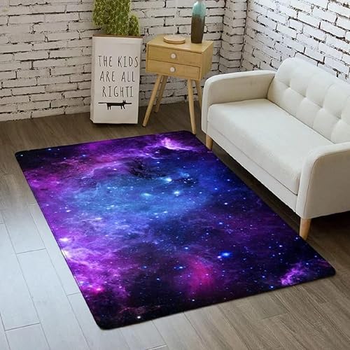 Alfombras de franela de galaxia morada para cocina, comedor, alfombras lavables con estampado 3D de cielo estrellado, alfombras para piso del