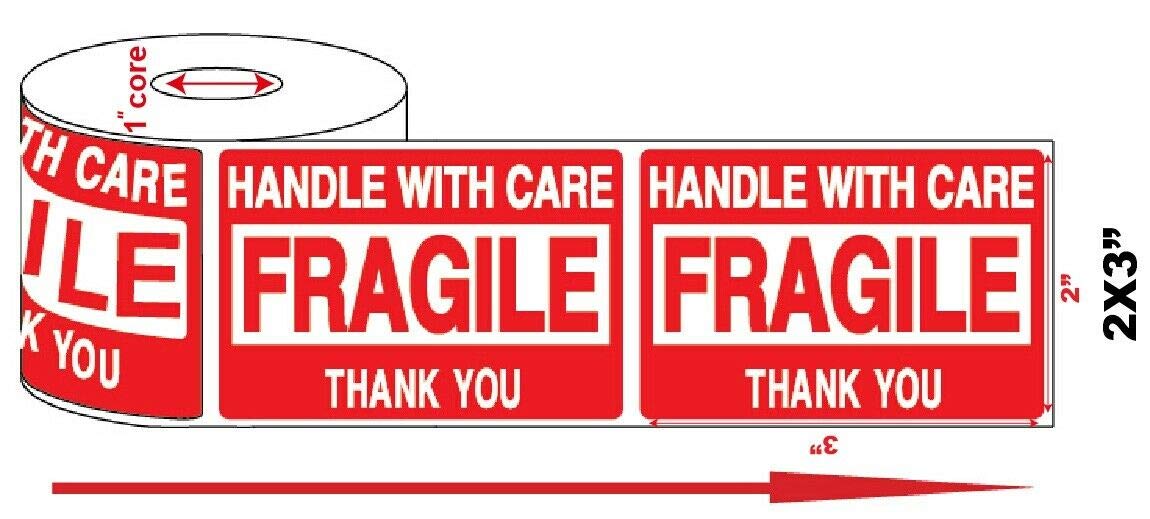 2 x 3 Fragile Handle with Care Stickers Labels (5 Rolls (2500 Labels))