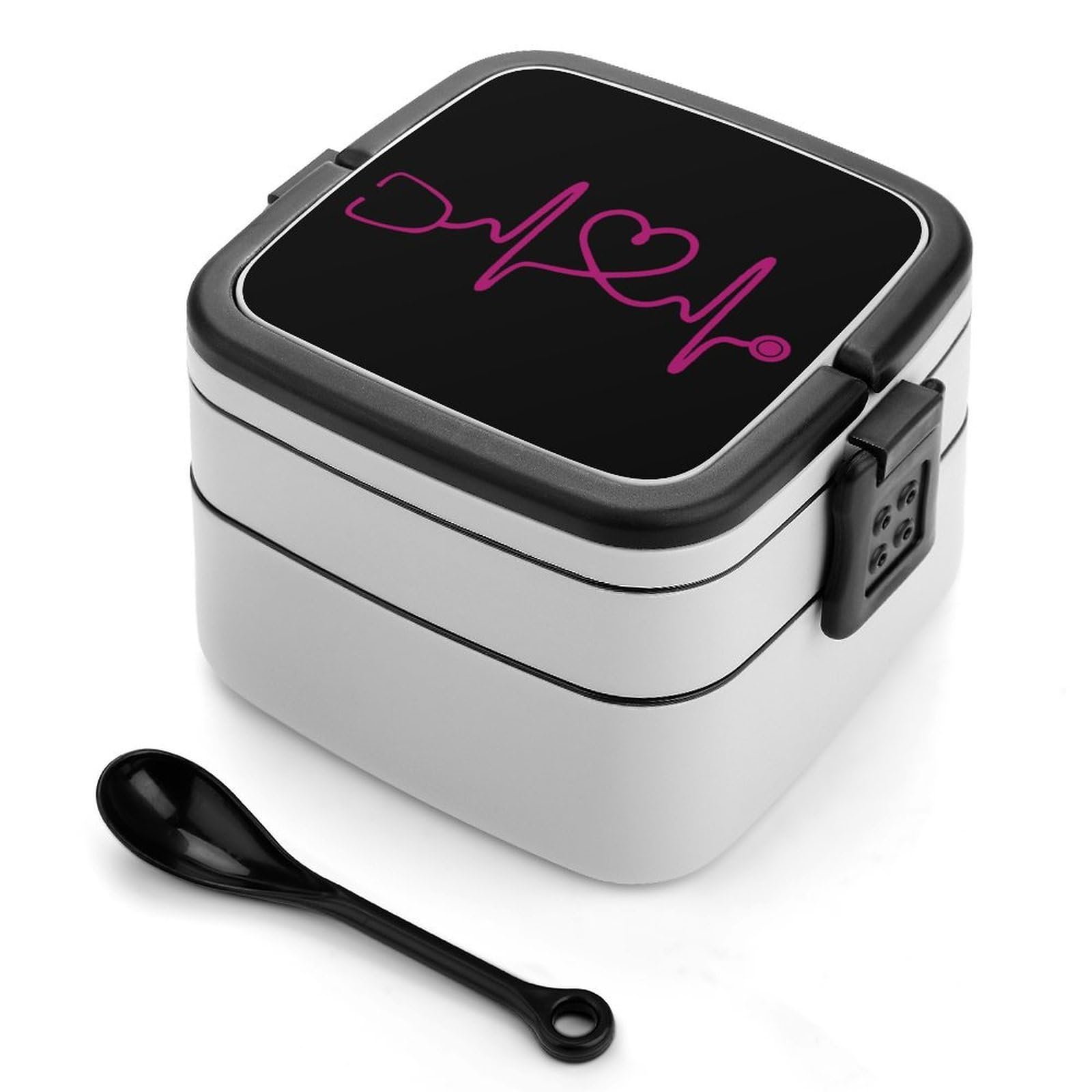 CGSBNGHA Heartbeat Nurse Bento Lunch Box 2 Layer Lunchbox Food Container for Adults Office