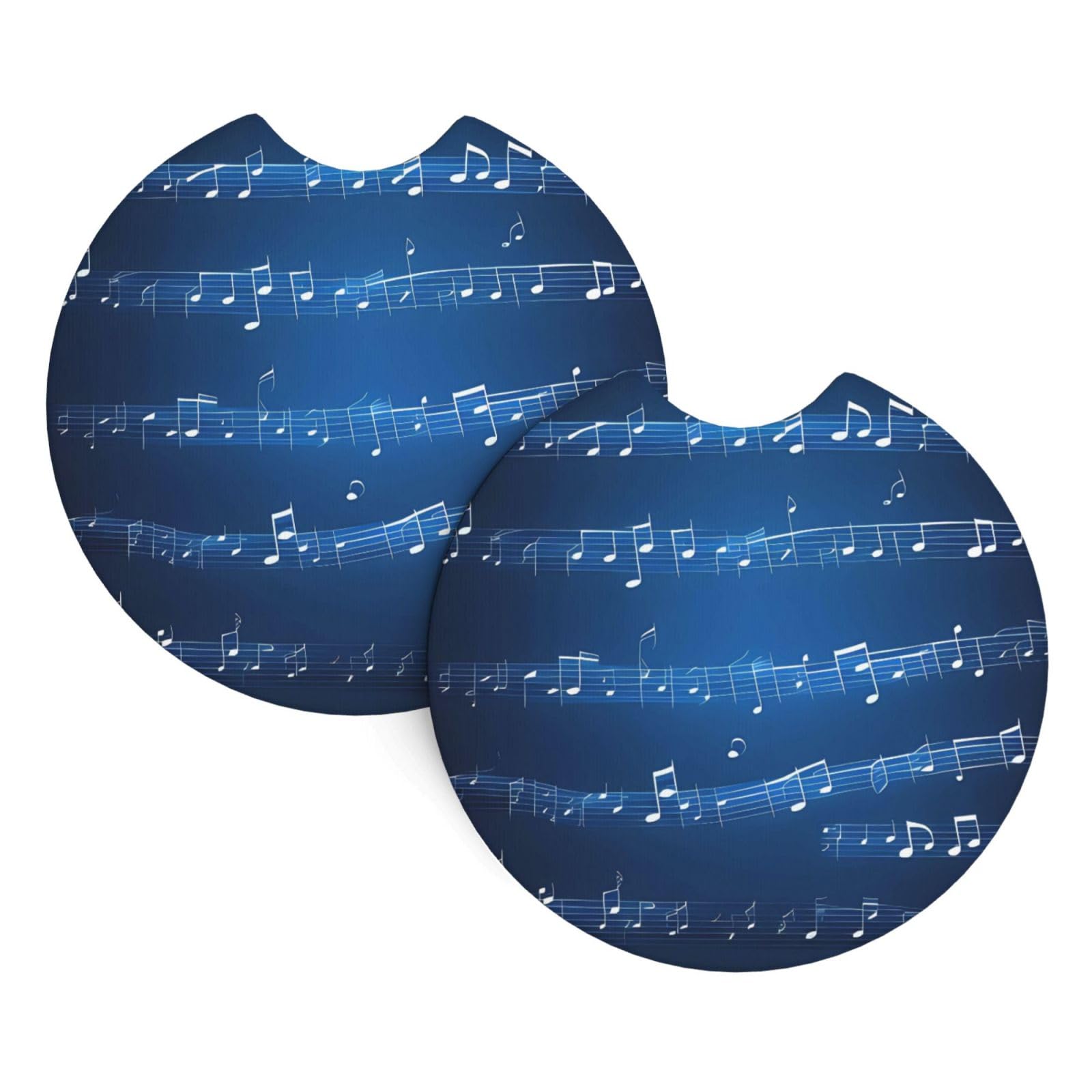 2 Pack Car Coaster for Cup Holders Blue Musical Notes Car Cup Coaster 2.7" Neoprene Non-Slip Automotive Cup Mat Universal Auto Car Interior Accessories for Women Men Cup Pad