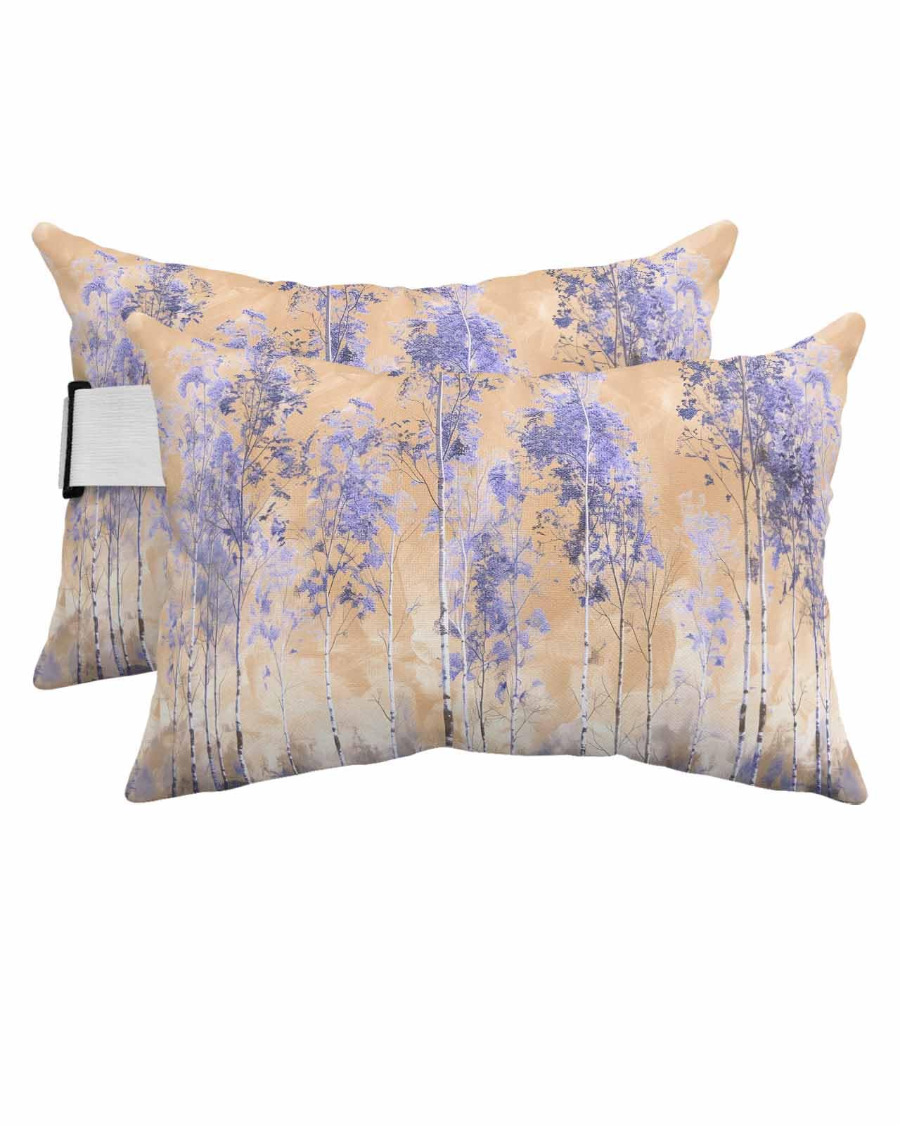 Outdoor Pillows Covers with Inserts Purple Trees Forest Impressionist Oil Painting Art Waterproof Pillow with Adjustable Strap Throw Pillows for Patio Furniture Pool Lounge Chair, 11x16 Inch, 2PCS