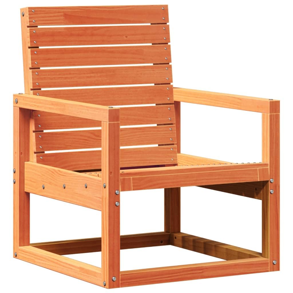 Silla de jardín de madera maciza de pino color marrón cera, 57,5 x 63 x 76 cm, diseño de listones cómodo, reposabrazos robusto y duradero para jardín, terraza, balcón, camping