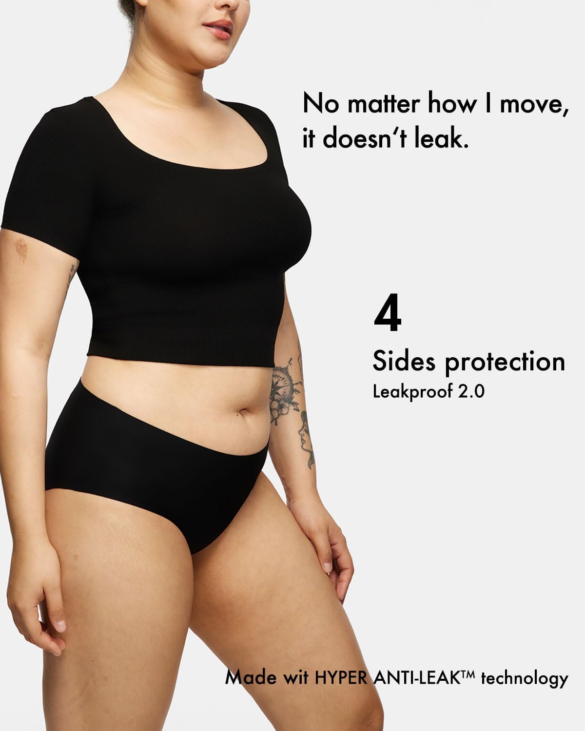 LEAKPROOF2.0 Seamless Mid Waist Brief Period Underwear for Women and Teens | Period Panties Holds 6 Tampons | Leak Proof Incontinence Underwear (L/XL Black) - Image 2