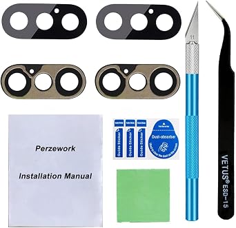2 Set Original Back Rear Camera Lens Glass Replacement for iPhone Xs Max and iPhone Xs with pre-Installed Adhesive and Reparing Toolkit