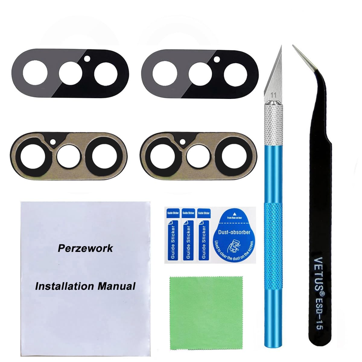 2 Set Original Back Rear Camera Lens Glass Replacement for iPhone Xs Max and iPhone Xs with pre-Installed Adhesive and Reparing Toolkit