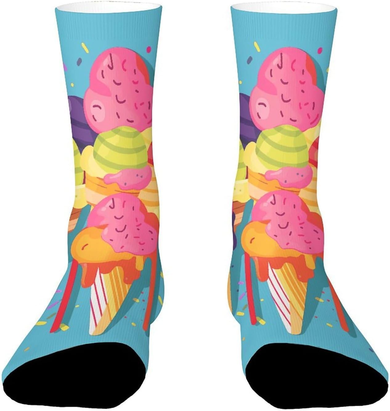 Breathable Sports Socks, Moisture Wicking, Lightweight Crew Socks | Colorful Ice Cream Athletic Calf Socks for Women Men, Casual, Anti-Slip, Multifunctional Work Socks