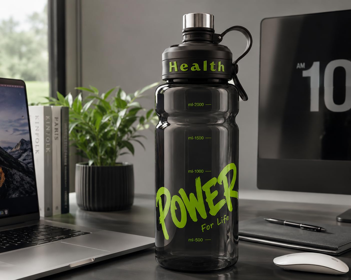 Delzon 2 Liter Large Capacity Leakproof Water Bottle, l Capacity BPA-Free Sports Water Bottle for Gym Yoga - (Black) 1
