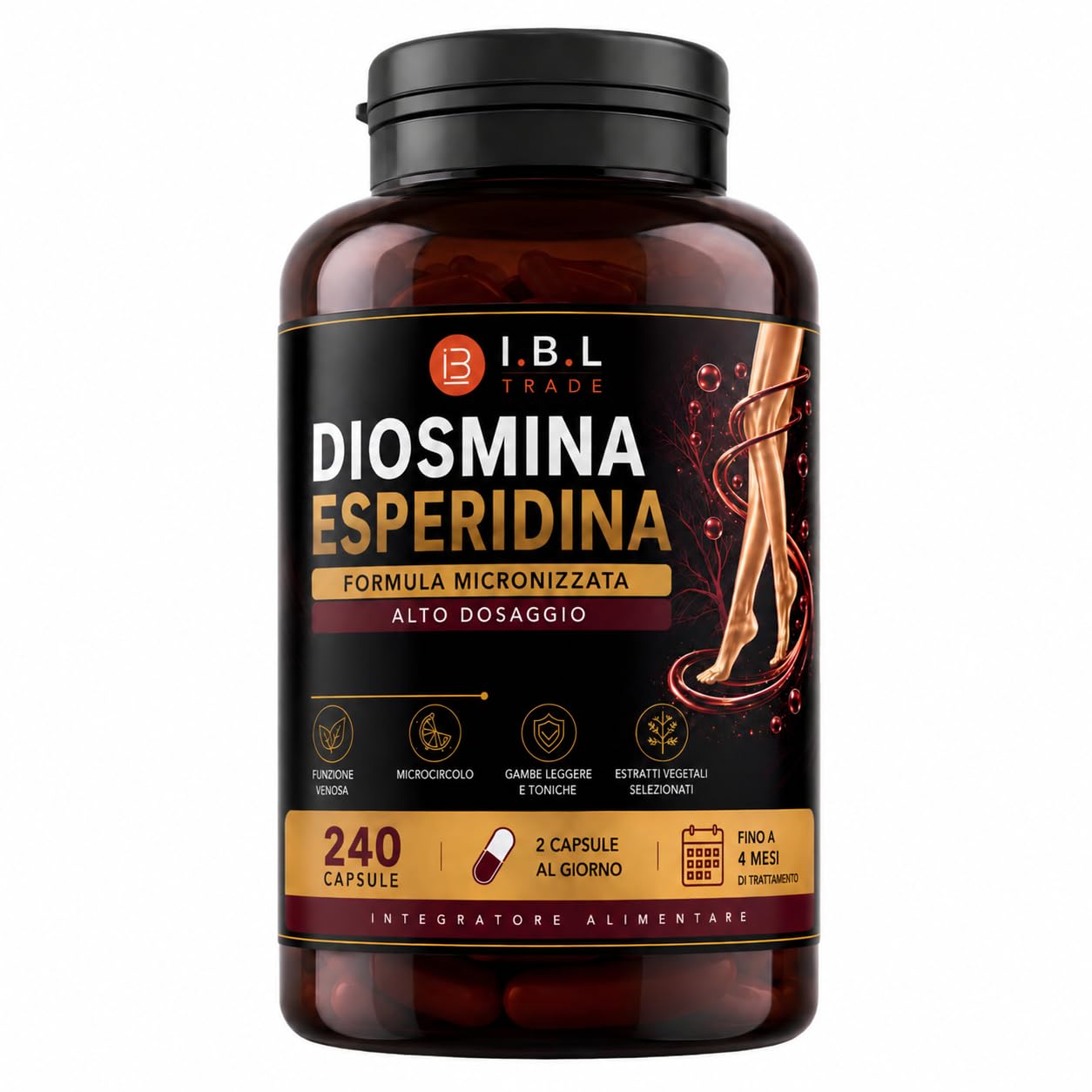 Diosmina Esperidina Micronizzata 240 Capsule Vegetali | Alto Dosaggio con Bromelina, Centella, Rusco, Vite Rossa e Vitamina B2 | Formula Premium