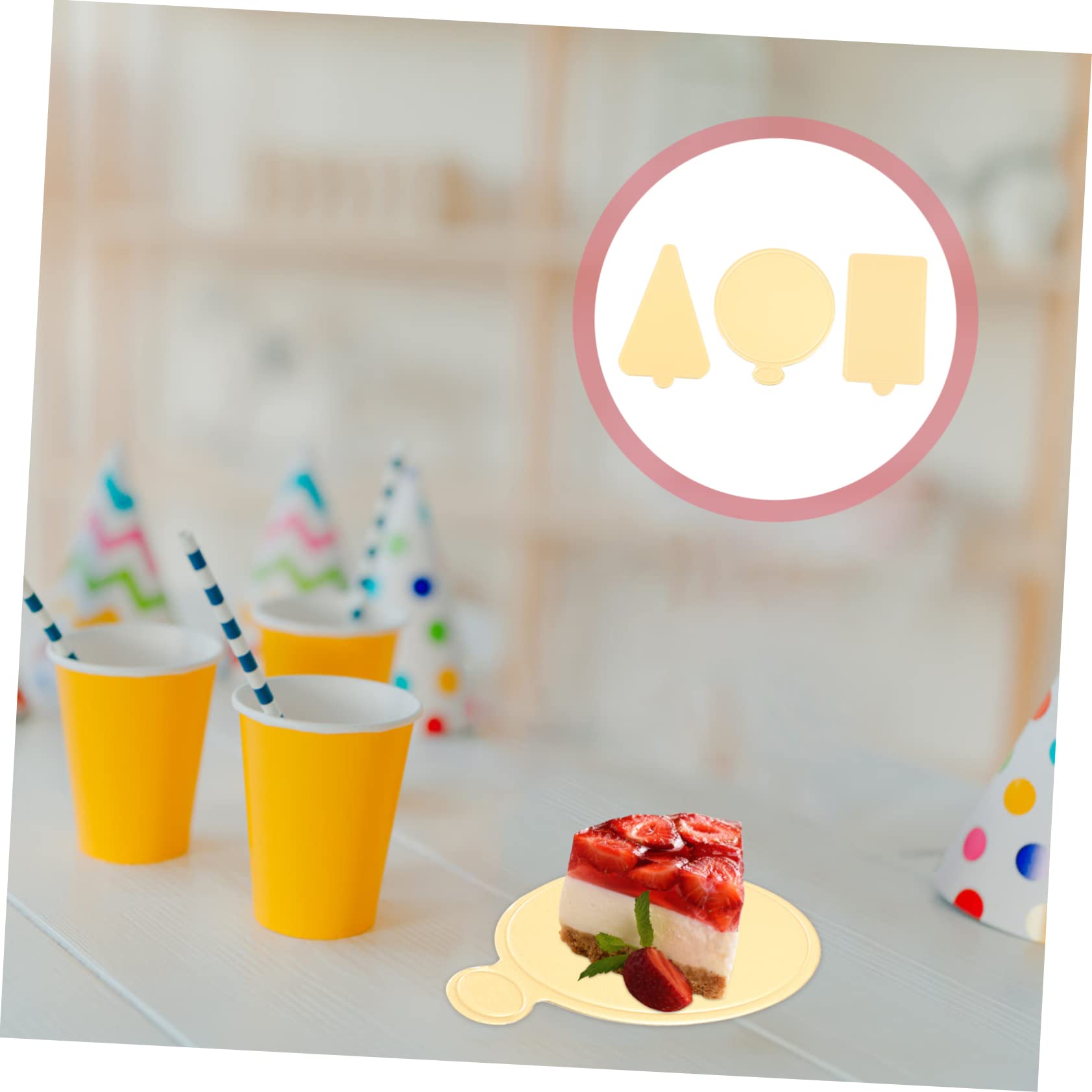 GLEAVI 300 Stück Teiliges Mini Cake Base aus Goldfarbenen Runden Dreieckigen und Rechteckigen Cake Boards Stabile Unterlagen für Mousse Käsekuchen und Dessert für Partys Hochzeit