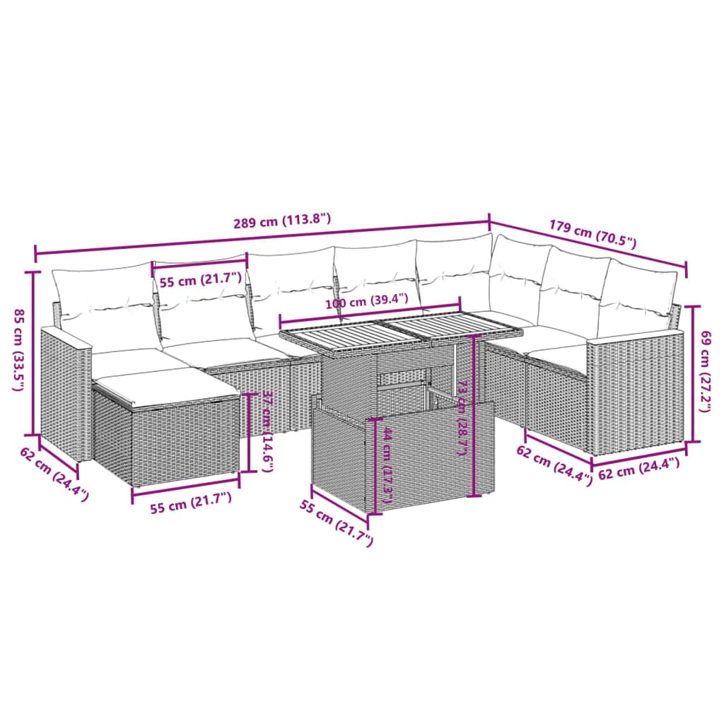 Set Divani da Giardino 9 pz con Cuscini Nero in Polyrattan Resistente, Lounge Modulare per Terrazza, Balcone, Patio, Veranda, Relax e Pranzo Esterno