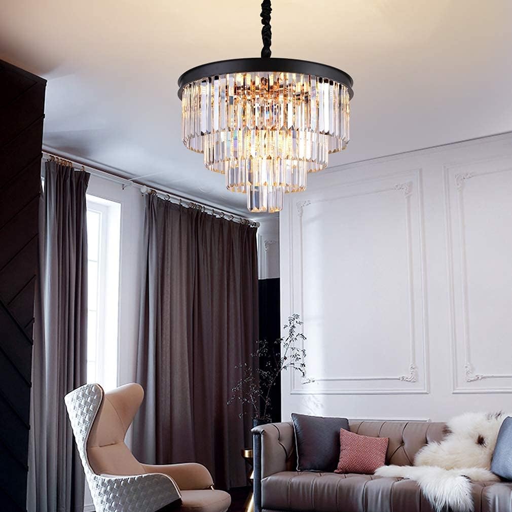 12-Light Modern Crystal Chandeliers, 24" Round Top K9 Crystals Chandelier, Adjustable Ceiling Lighting Fixture, Modern 4-Tier K9 Crystal Pendant Lamp for Dinning Rooms Living Room - - 