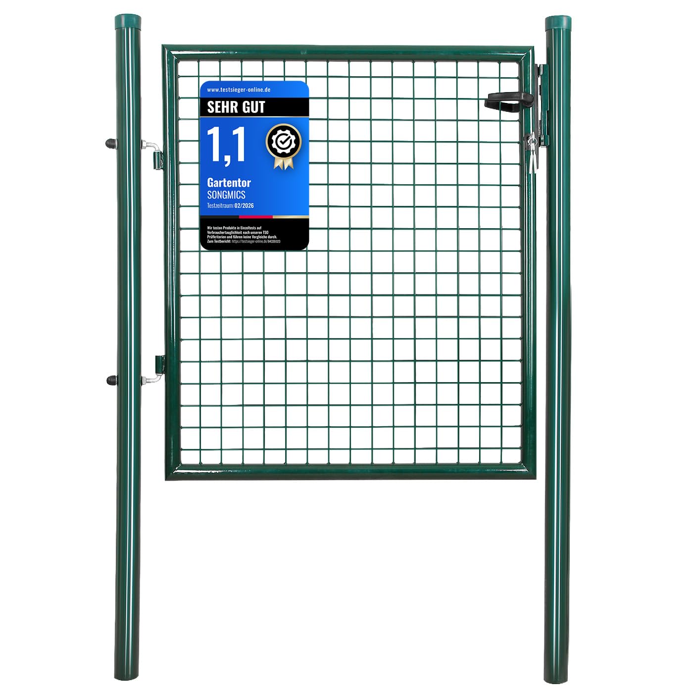 SONGMICS Gartentor, Gartentür, verzinkter Stahl, robust und langlebig, abschließbar, rundes Rohr, Tür 87 x 90 cm, 106 x 90 cm (B x H), grün GGD150G