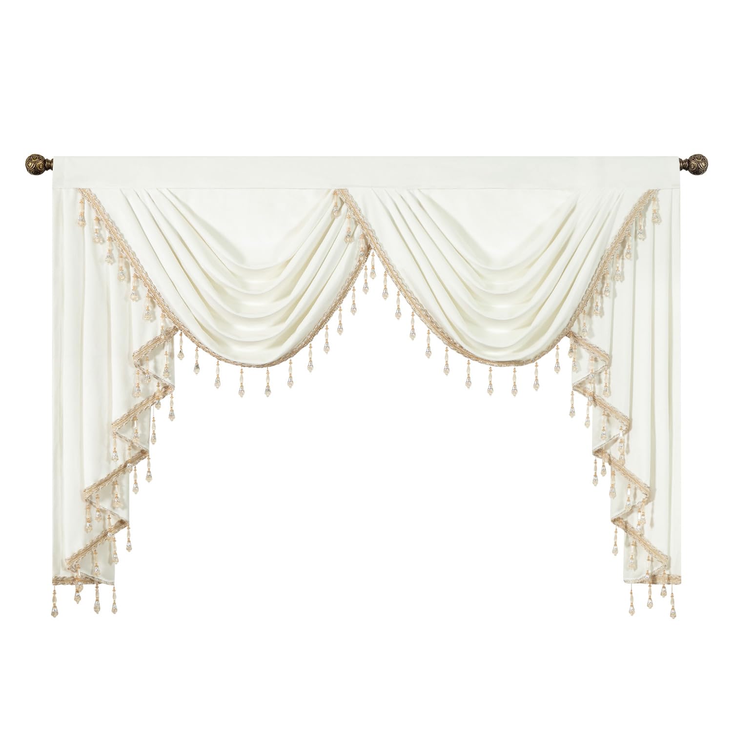 VOGOLEuropean Style Swag Valances, Super Soft Light Filtering Velvet Curtain Panels for Bedroom Kitchen Nursery, Thermal Insulated Waterfall Valance Home Decor, 1 Pack, 59 Inches Wide, White