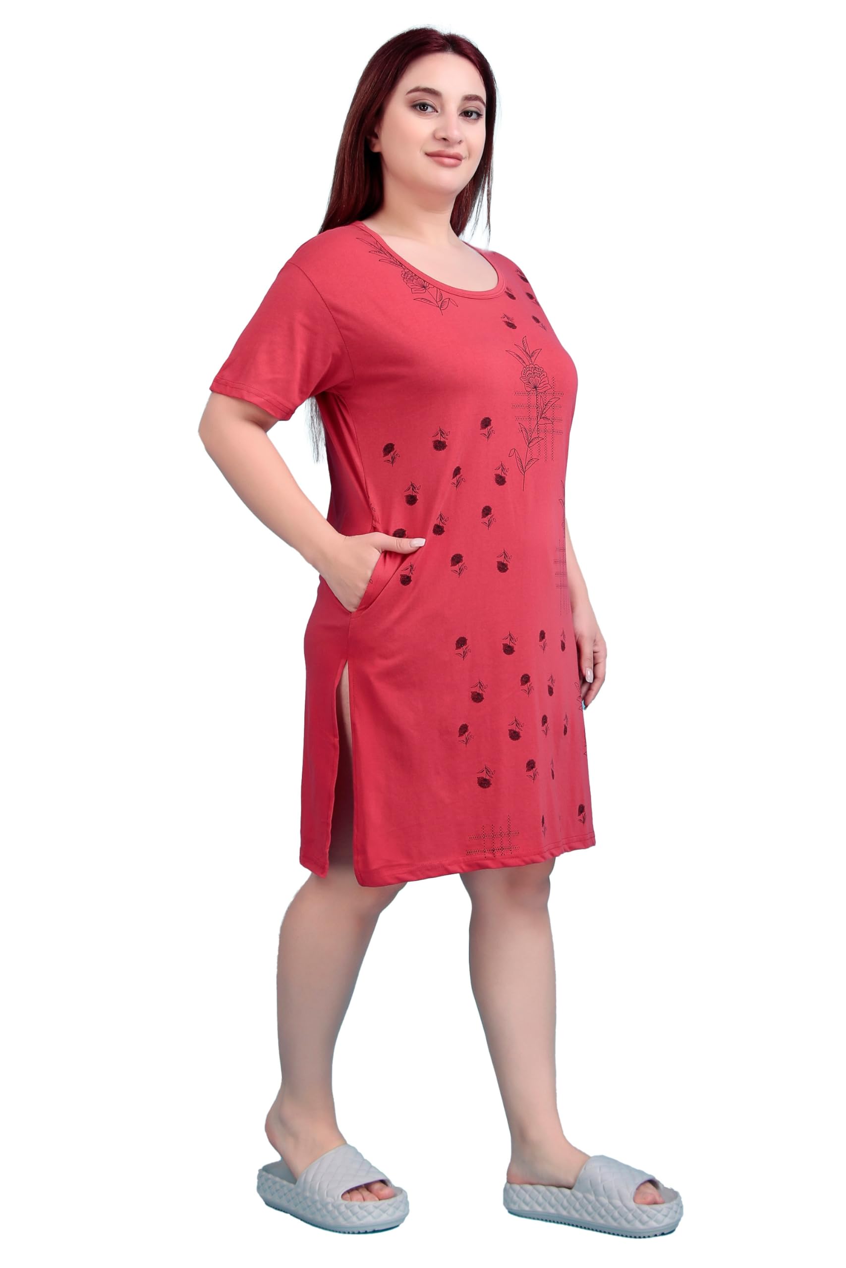 Women's Cotton Plus Size Printed Long Tshirt with Pockets and Side Slits (Pack of 1,155)-image-19