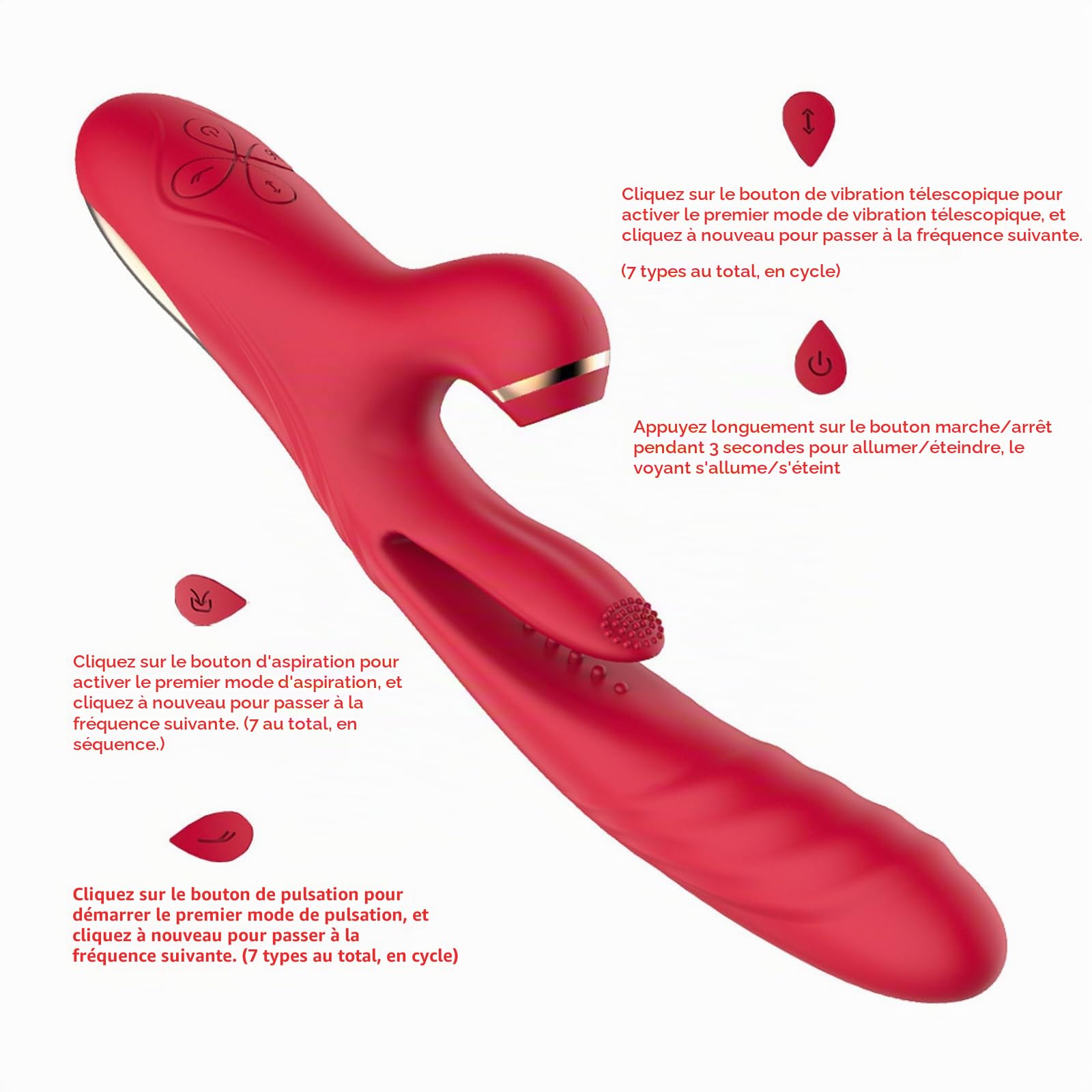 Vibrateur à succion Vibration de succion multi-fréquence Nouveau design à triple tête Étanchéité IPX6 Flirt et masturbation