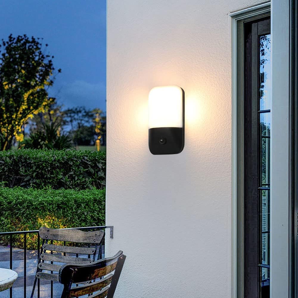 20 cm zewnętrzna lampa ścienna patio 2-pak LED 12 W czujnik ruchu kinkiet czarne wykończenie akrylowy klosz wodoodporny odporny na rdzę lampa zewnętrzna zewnętrzna przednia ganek montaż