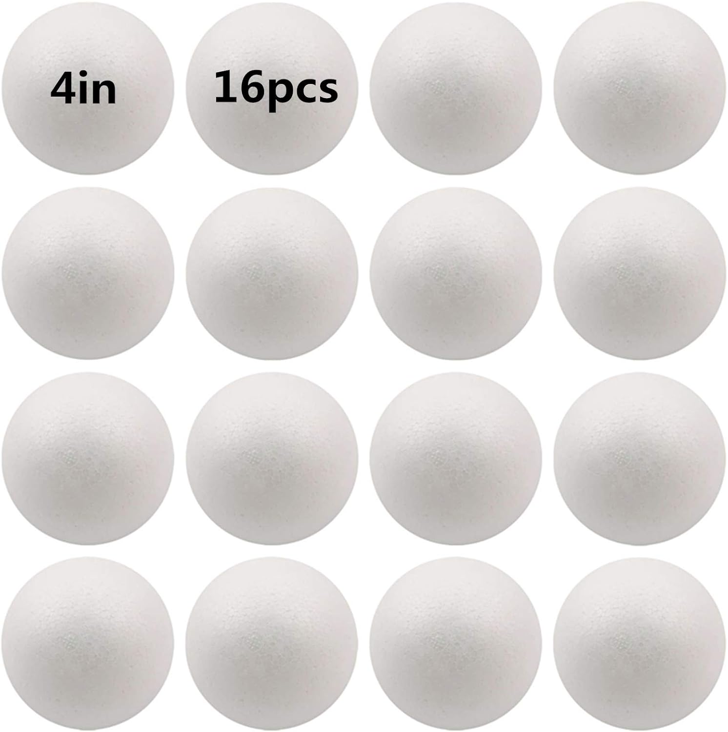 FFchuanhe 16 Pack Foam Balls for Crafts, 4 Inch Polystyrene Smooth Round Balls, for Arts and Crafts Supplies, School Project, Weddings, Christmas, Home Decoration and Various Gathering White