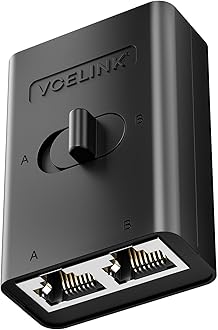 2 Port RJ45 Network Switch, Ethernet Splitter 2-in 1-Out or 1-in 2-Out, Power-Free Passive Ethernet Selector 1000Mbps Cat6/ Cat5e/ Cat5, PoE, Slide Switch, RJ11, RJ12, 1 Pack