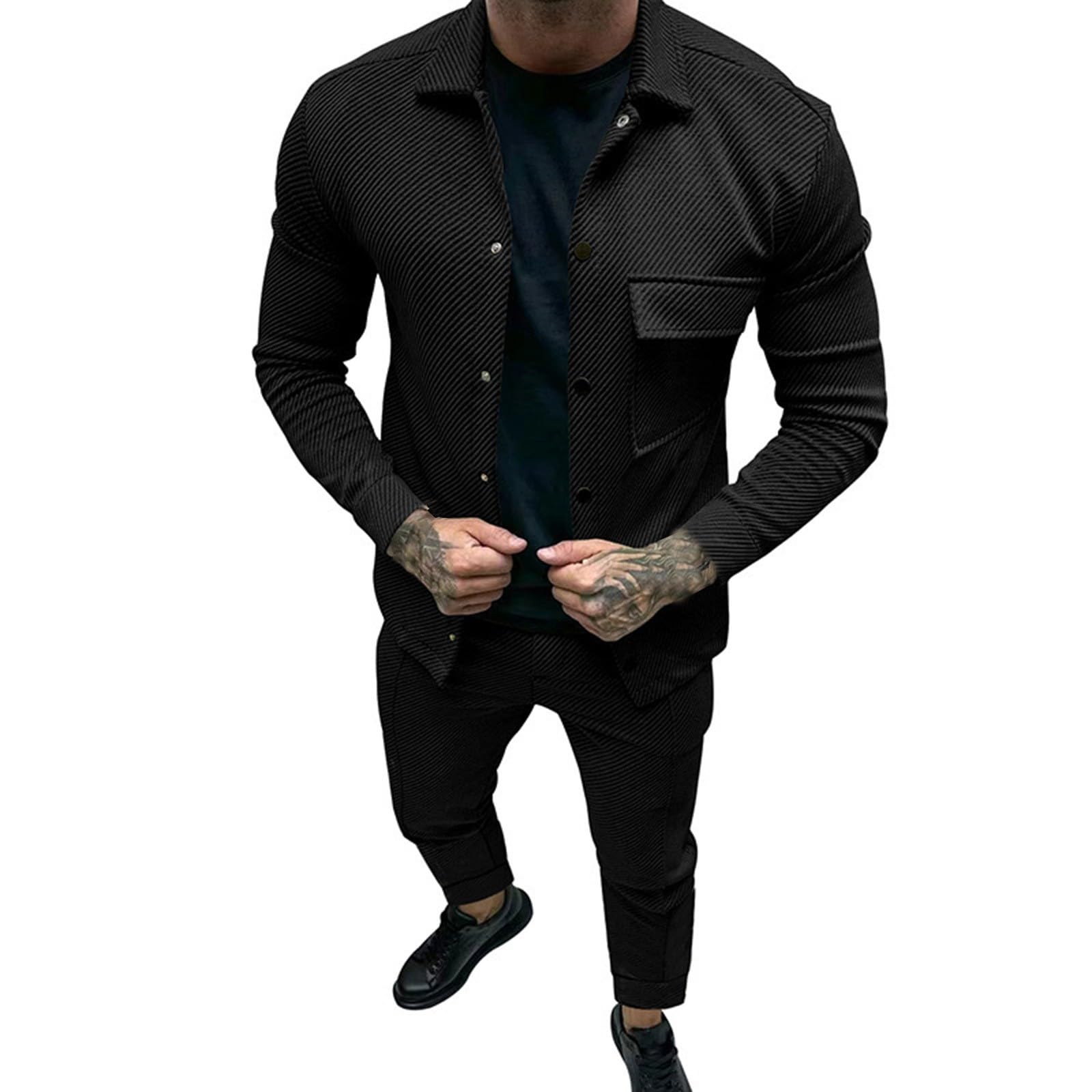 Generisch Tuta da uomo per il tempo libero, set da 2 pezzi, giacca da allenamento Chino con pantaloni lunghi Chino, set elegante e alla moda, per uomini e lounge