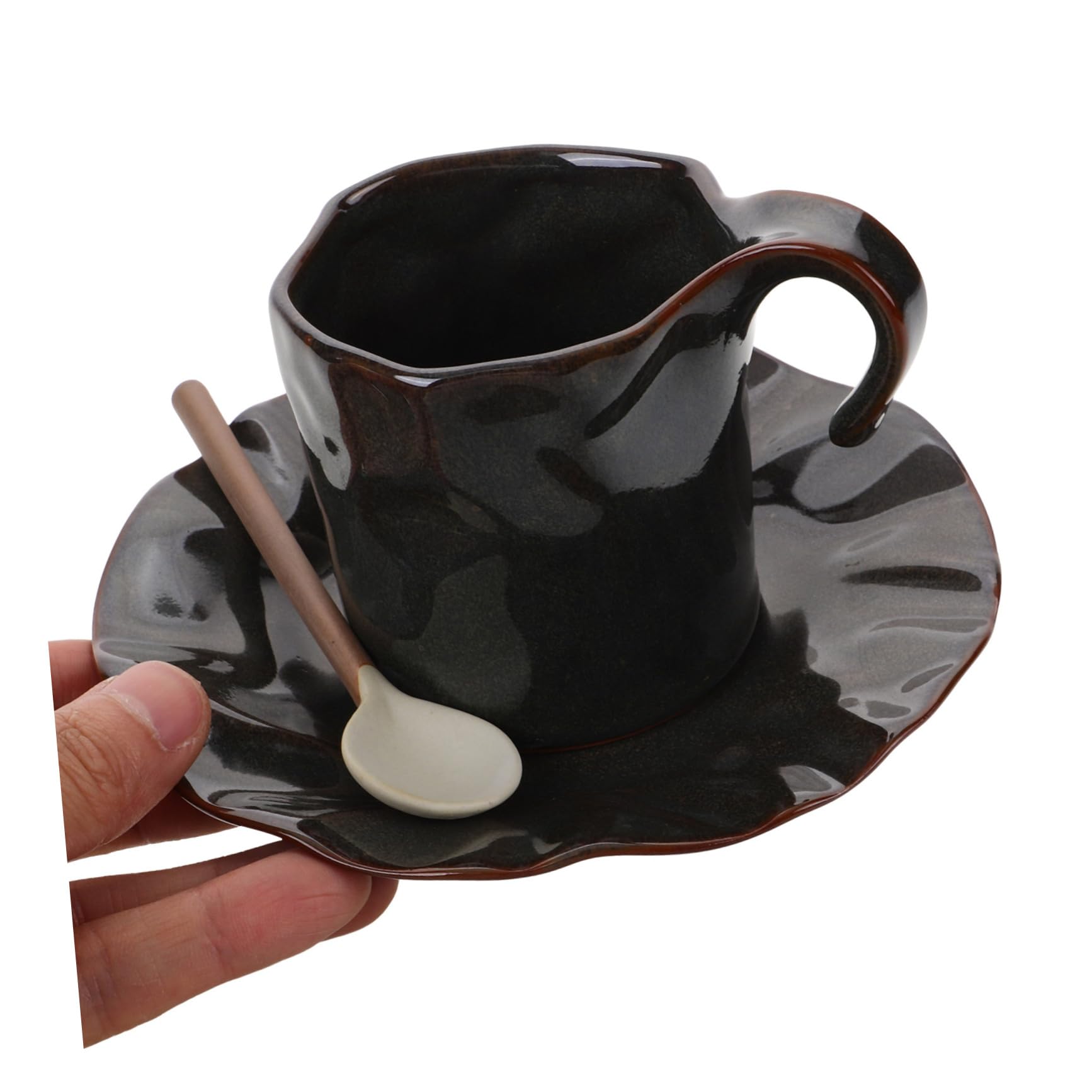 Alipis Tasse à Café en Céramique 150ml avec Soucoupe, Bord Lisse et Anse Pratique, pour Maison et Restaurant, Style Simple