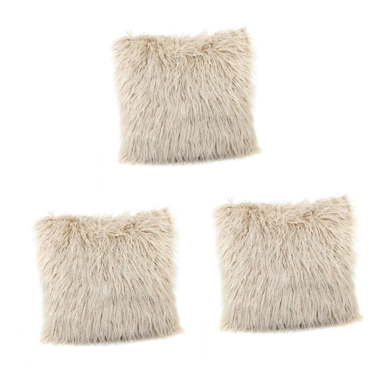 Housse de coussin peluche beige x3 pour eliminer la froideur d'un salon