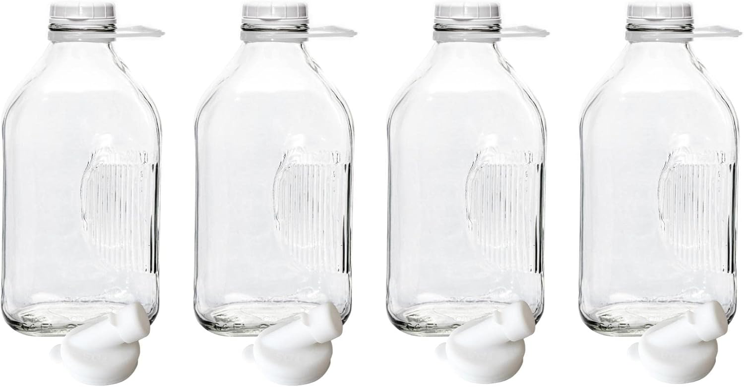 The Dairy Shoppe Heavy Glass Milk Bottles - 64 oz (4 Pack) with Lids