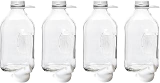 The Dairy Shoppe Heavy Glass Milk Bottles - Jugs with Lids, Silicone Pour Spouts - Clear Milk Containers for Fridge - Reusable Glass Milk Jug Dispenser - Made in USA (64 oz, 4 Pack)