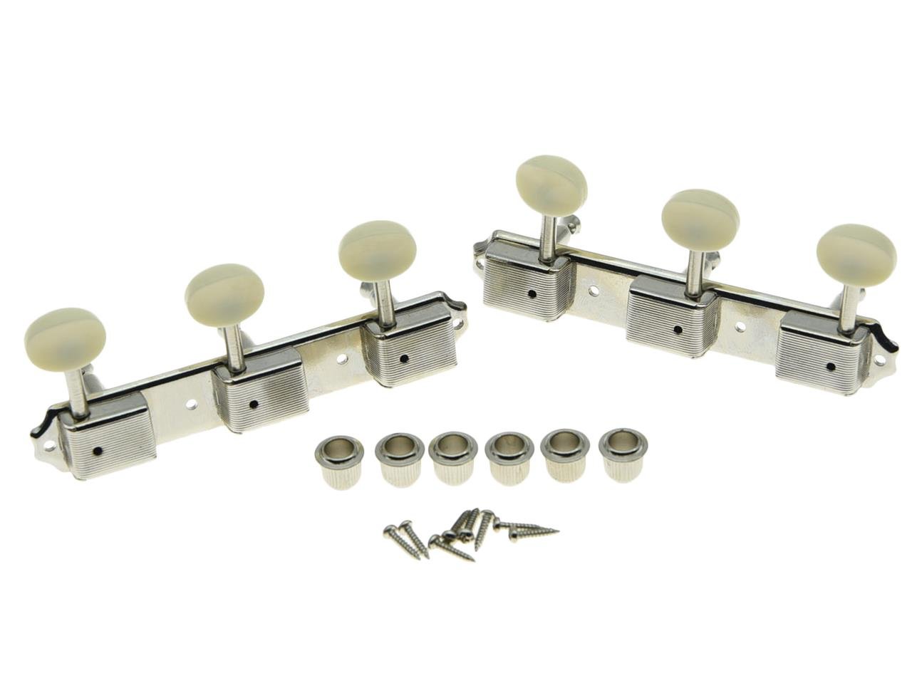 Dopro Nickel w/Aged White 3 per side 3x3 on a Plate Vintage Guitar Tuning Keys for Epi LP JR