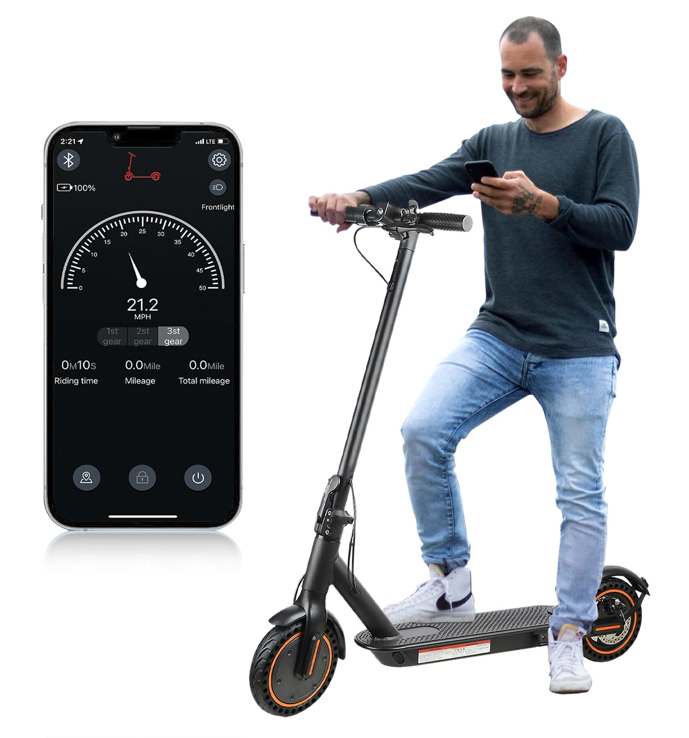 Electric Scooter, 500W Motor Escooter 19MPH Top Speed, with Acc Cruise Control&Dual Braking System E Scooter for Adults (Black)