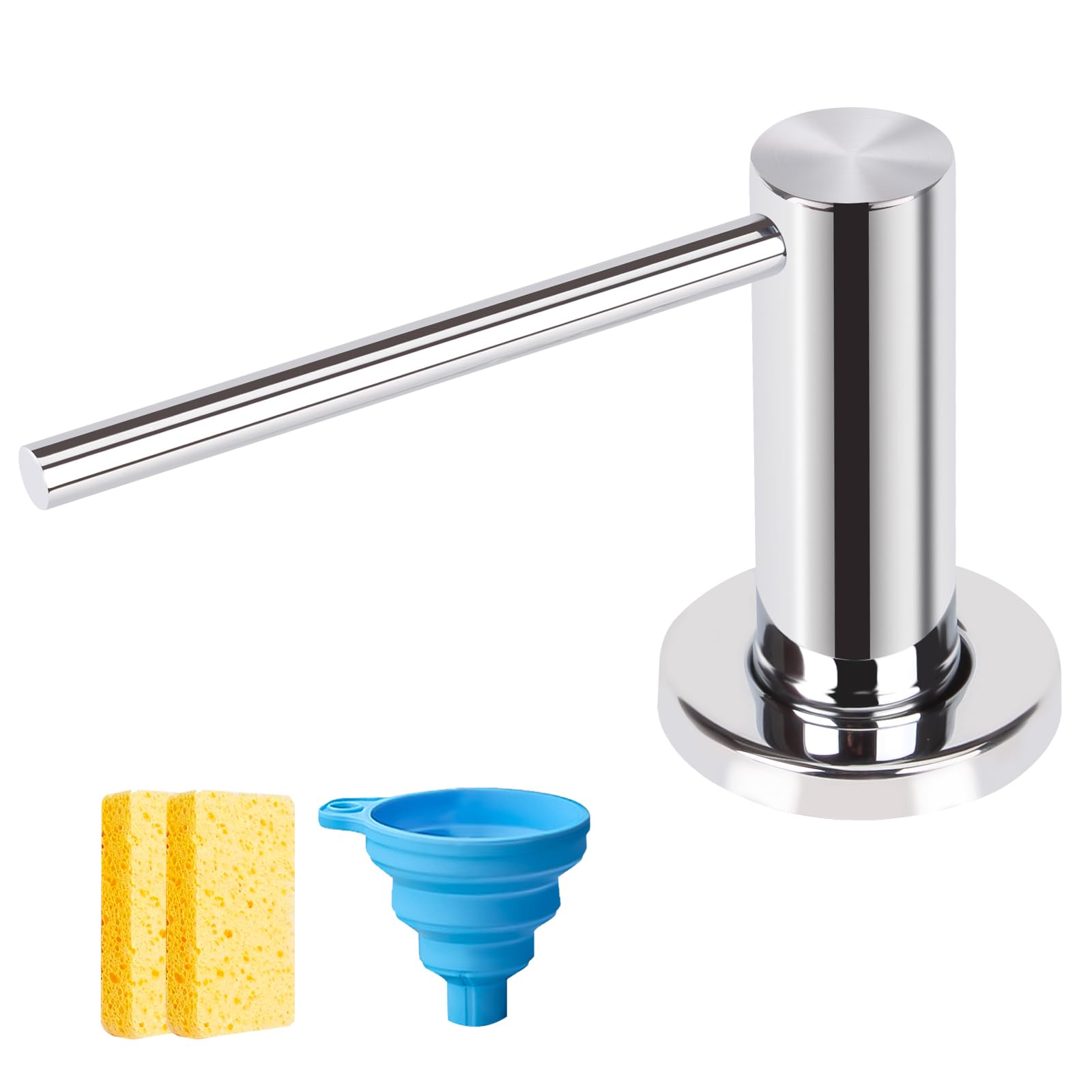 Dispenser di sapone per piatti, lavello da cucina, beccuccio lungo, erogatore di sapone per lavello da cucina, ricarica dall'alto, testa in metallo con grande bottiglia di liquido da 500 ml, cromato