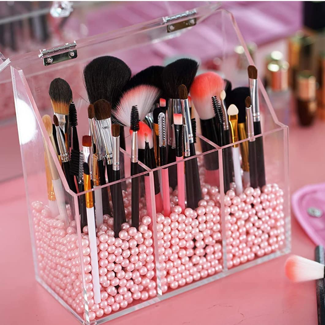 Porta pennelli per trucco con coperchio Scomparto per pennelli per trucco in acrilico trasparente Scatola per cosmetici