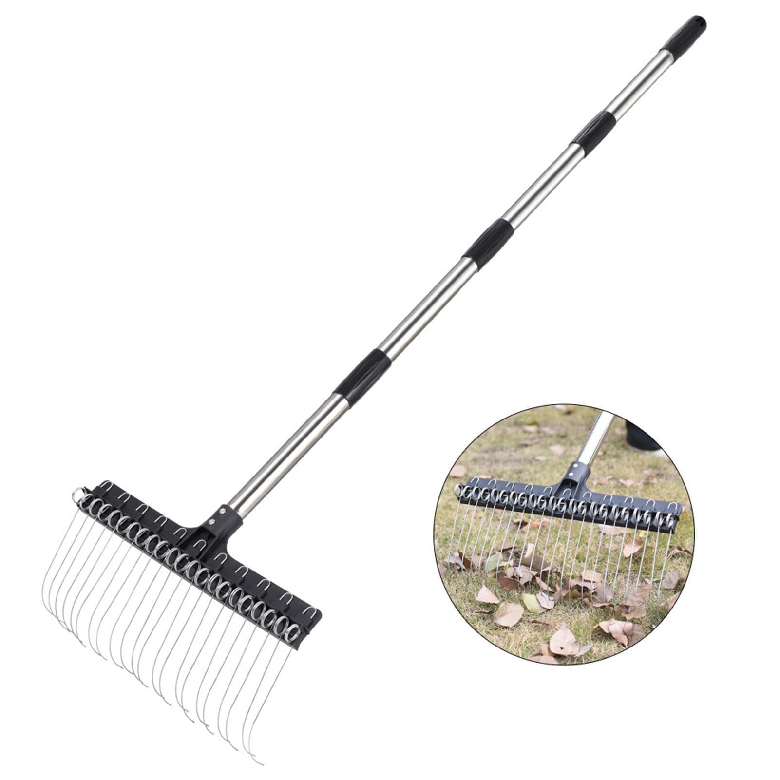 Rastrillo De Jardín Extensible Ajustable Ergonómico De 98 A 160 Cm | Rastrillo para paisajismo para césped, jardín, arbustos, mantillo, residuos y agujas de pino