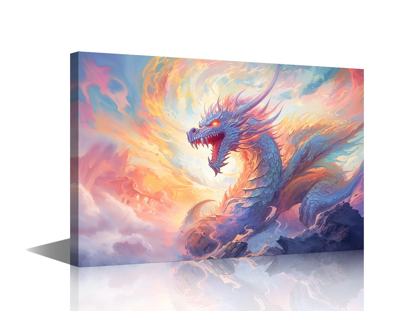 Rainbow Dragon Wall Art Mythical Creatures Large Canvas Wall Art Magic Fantasy Dragon Wall Art for Living Room Posters & Prints Modern Home Decor Stretched and Framed Ready to Hang (24"Wx36"H)