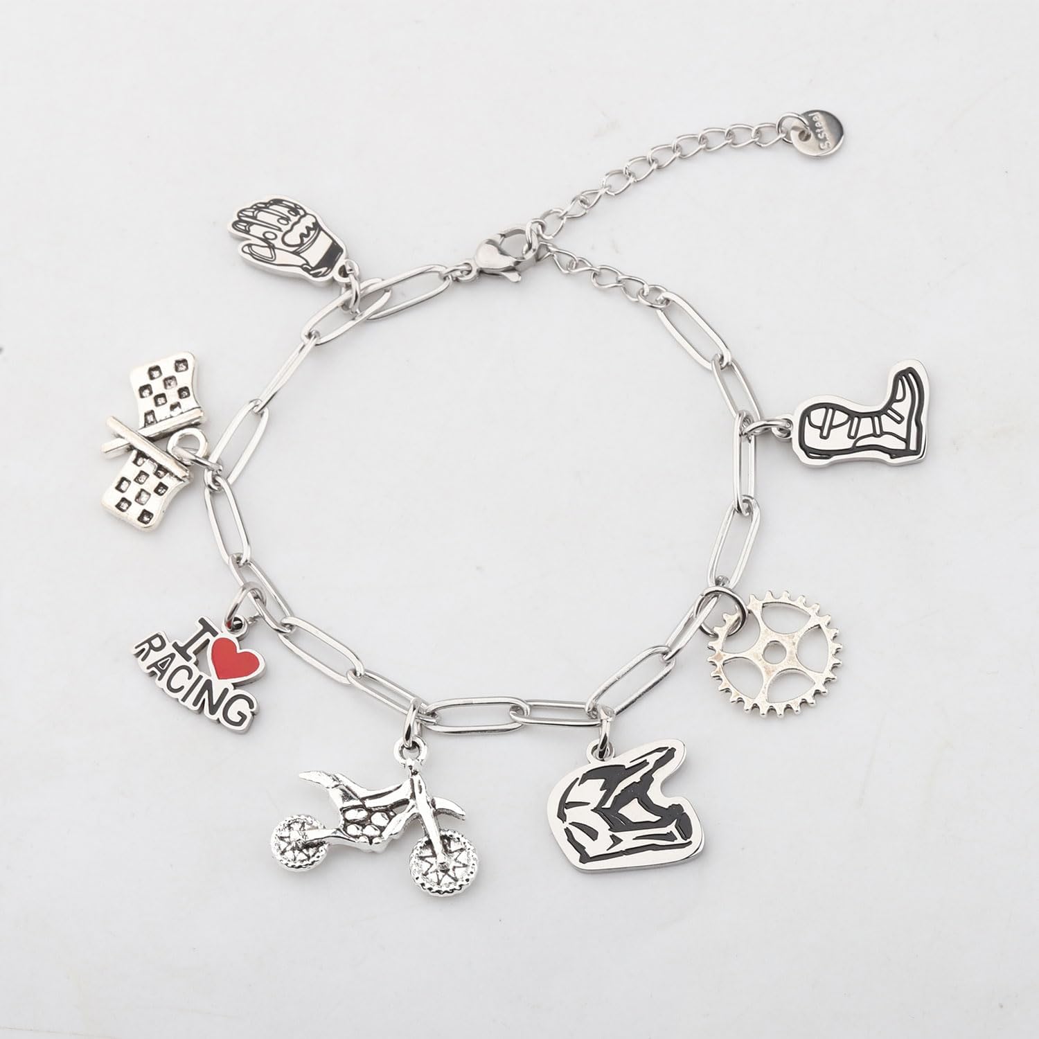 MAOFAED Dirt Bike Racing Bracelet for Women/Men, Race Day Gift, Motocross Chain Bracelet, Race Team Gift(raceDayLink)