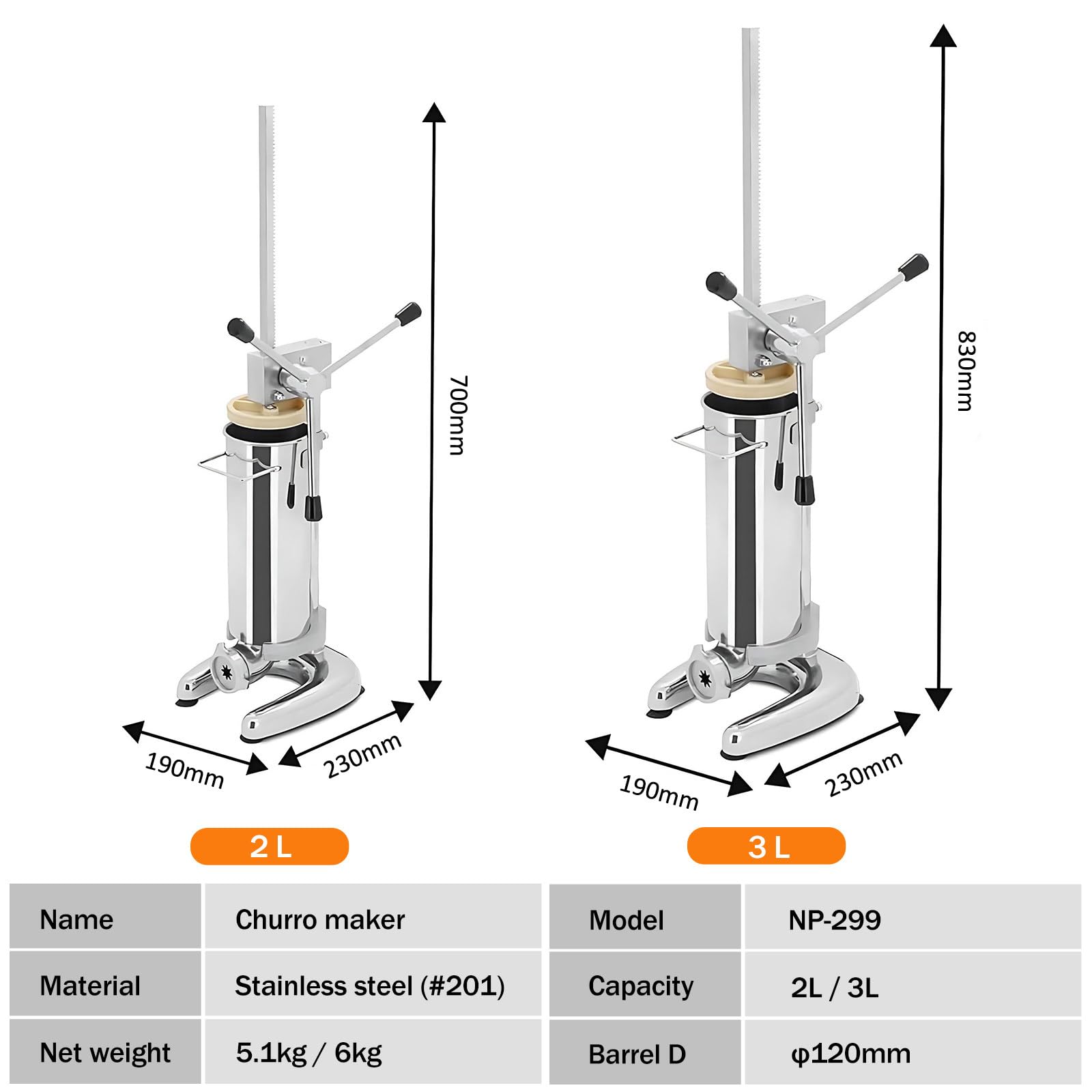 Churros Maker - Extrusora de masa manual de acero inoxidable resistente para auténticos churros crujientes, ideal para restaurantes, panaderías y uso doméstico