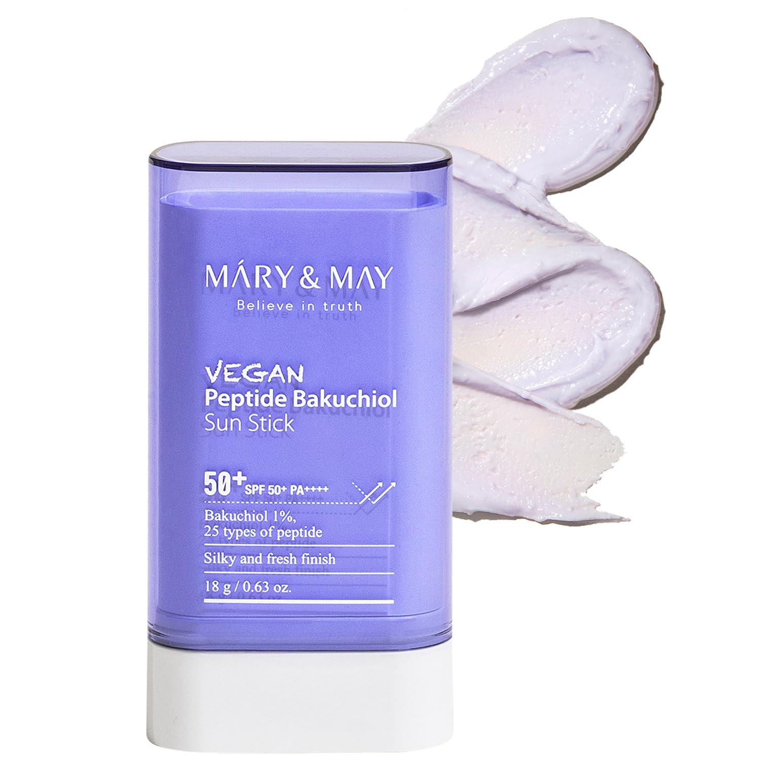 Mary&May Vegan Peptide Bakuchiol Sun Stick SPF50+ PA++++ – Korean Sunscreen Stick with 25 Peptides & Plant-Based Retinol Alternative – Non-Greasy, Portable, Matte Finish, Reef-Safe, 18g