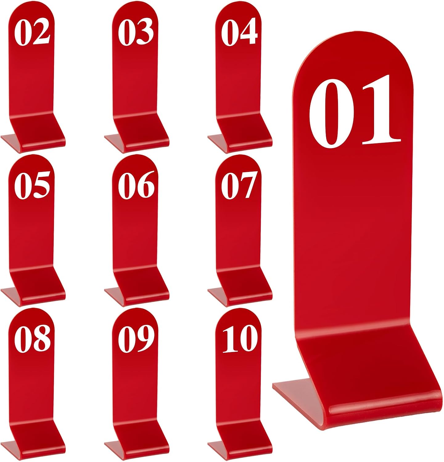 Aspire 10PCS Acrylic Table Numbers, Tabletop Numbers Sign, Double Sided Table Number Card for Restaurant-Red-Number 1to10