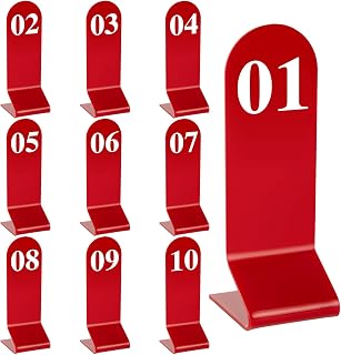 Aspire 10 Números de Mesa de Acrílico, Letrero de Números de Estilo de Tienda, Tarjeta de Número de Mesa de Doble Cara para Restaurante-Rojo-Número 1 a 10